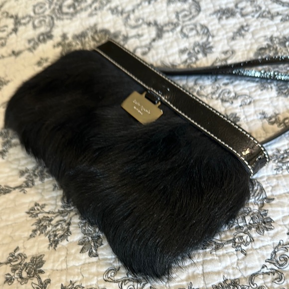 Kate Spade Faux Fur Wristlet Limited Edition. Pink interior w/ gold polka dots - Picture 8 of 9